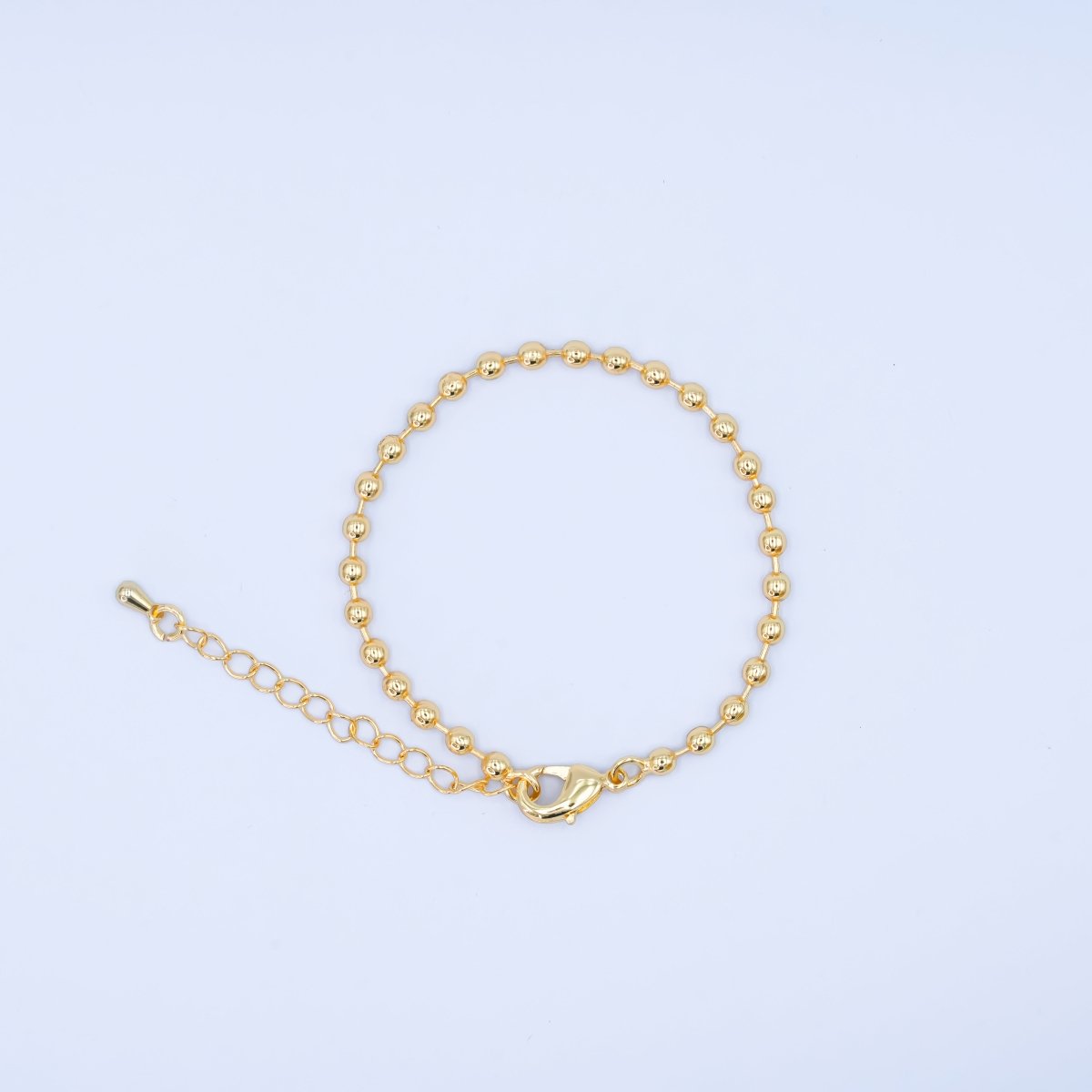 24K Gold Filled 3mm Bead Ball 7 Inch Chain Bracelet | WA-2798