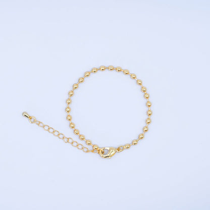 24K Gold Filled 3mm Bead Ball 7 Inch Chain Bracelet | WA-2798