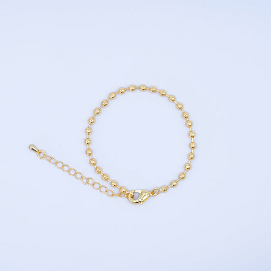 24K Gold Filled 3mm Bead Ball 7 Inch Chain Bracelet | WA-2798