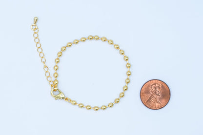 24K Gold Filled 3mm Bead Ball 7 Inch Chain Bracelet | WA-2798