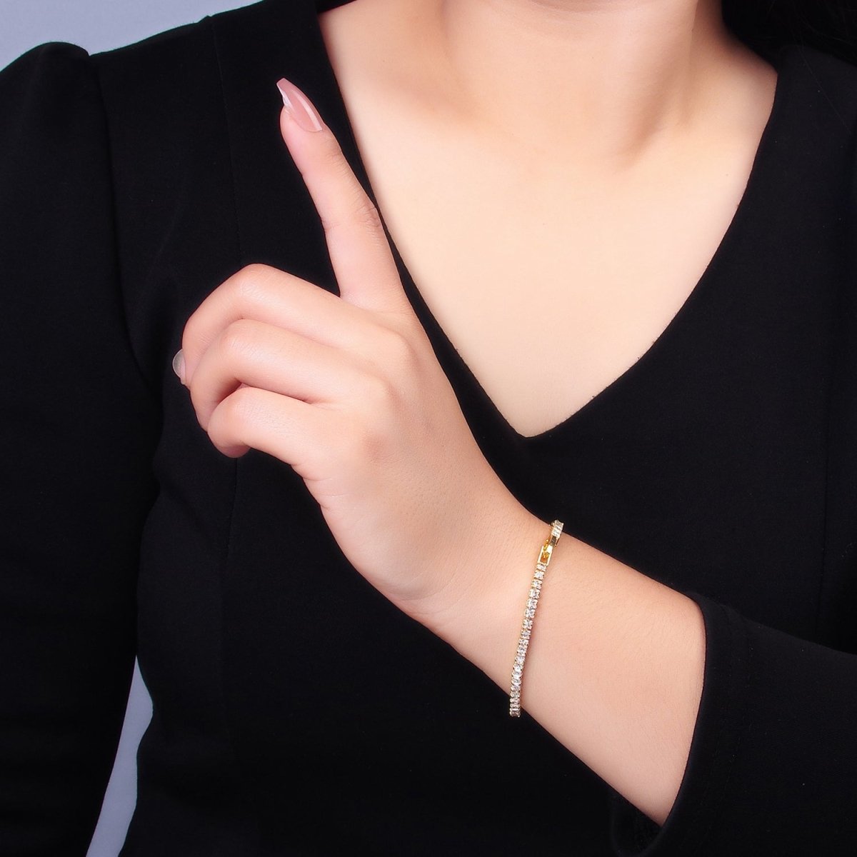 24K Gold Filled 3mm Clear Baguette CZ 7 Inch Tennis Bracelet | WA-2978