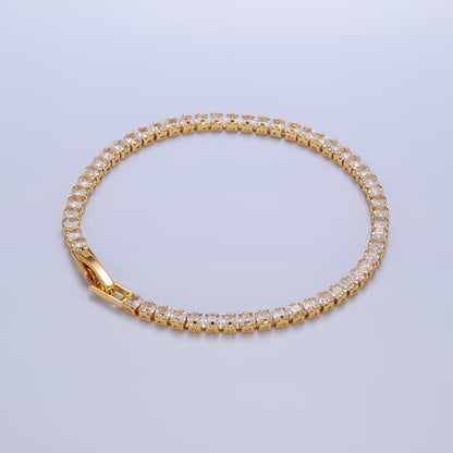24K Gold Filled 3mm Clear Baguette CZ 7 Inch Tennis Bracelet | WA-2978