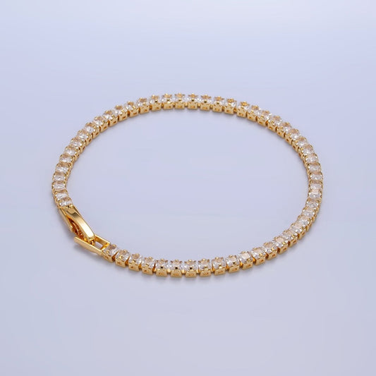 24K Gold Filled 3mm Clear Baguette CZ 7 Inch Tennis Bracelet | WA-2978