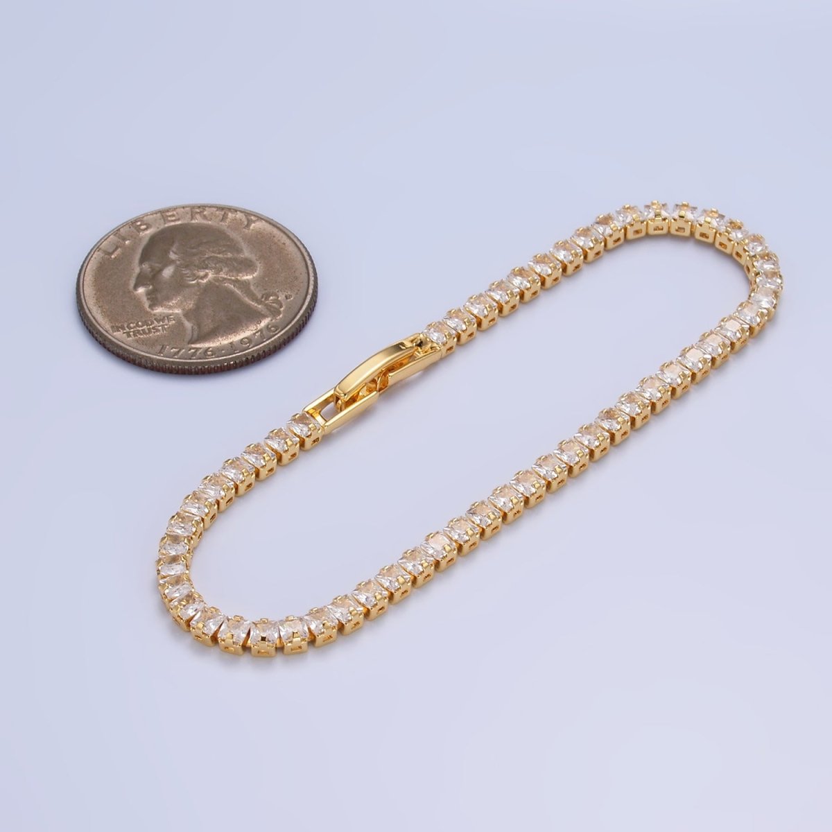 24K Gold Filled 3mm Clear Baguette CZ 7 Inch Tennis Bracelet | WA-2978