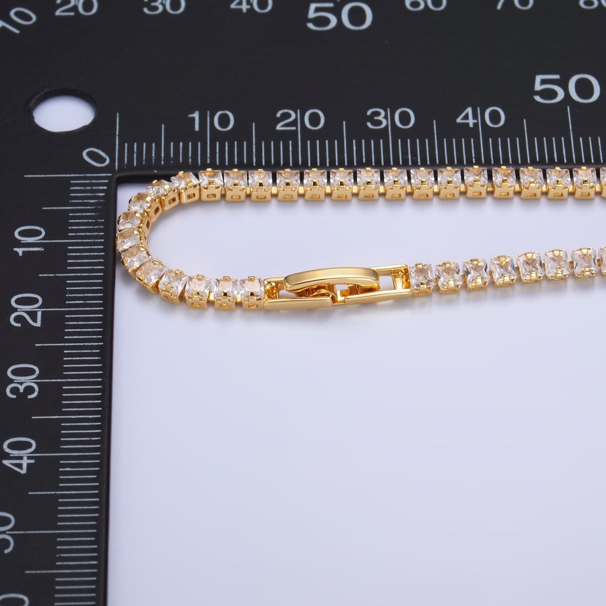 24K Gold Filled 3mm Clear Baguette CZ 7 Inch Tennis Bracelet | WA-2978