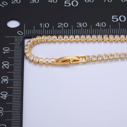 24K Gold Filled 3mm Clear Baguette CZ 7 Inch Tennis Bracelet | WA-2978