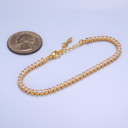 24K Gold Filled 3mm Clear CZ Baguette 7 Inch Tennis Bracelet | WA-2977