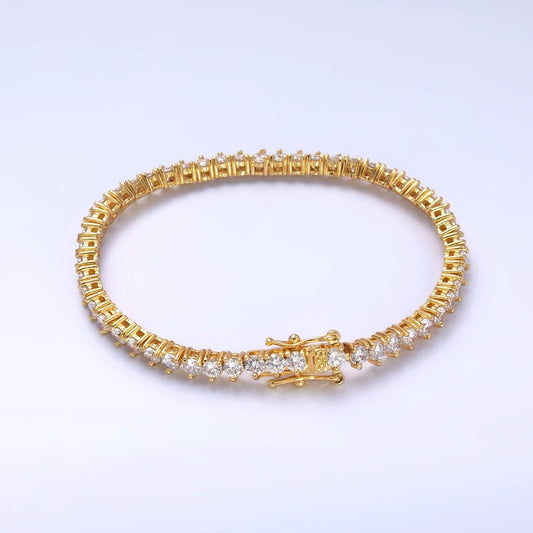 24K Gold Filled 4.2mm Three-Prong Tennis Chain Bracelet in Gold & Silver | WA-3034 WA-3035