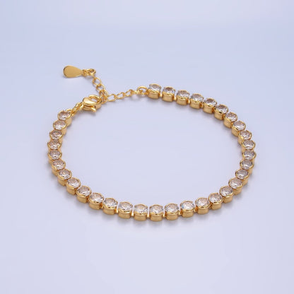 24K Gold Filled 4.5mm Clear CZ Round 7 Inch Tennis Bracelet | WA-2979