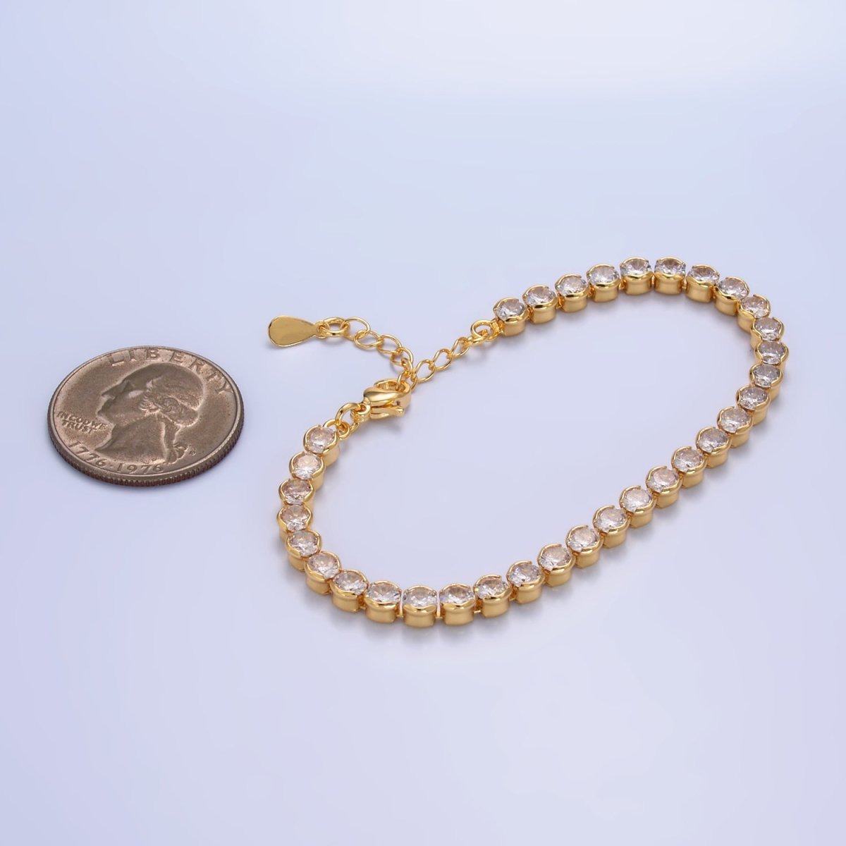 24K Gold Filled 4.5mm Clear CZ Round 7 Inch Tennis Bracelet | WA-2979