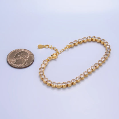 24K Gold Filled 4.5mm Clear CZ Round 7 Inch Tennis Bracelet | WA-2979