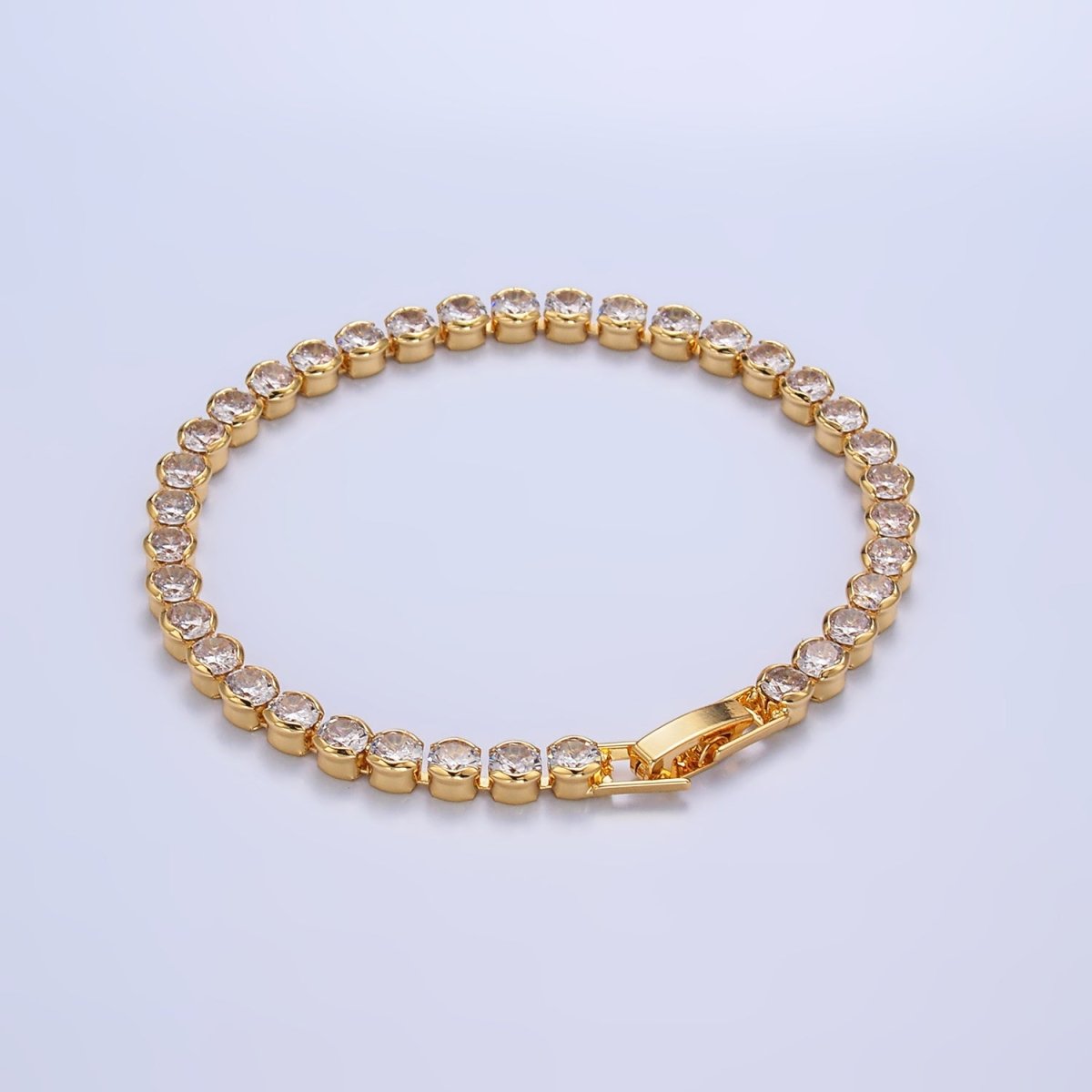 24K Gold Filled 4.5mm Clear Round CZ Bezel 7 Inch Tennis Bracelet | WA-2980