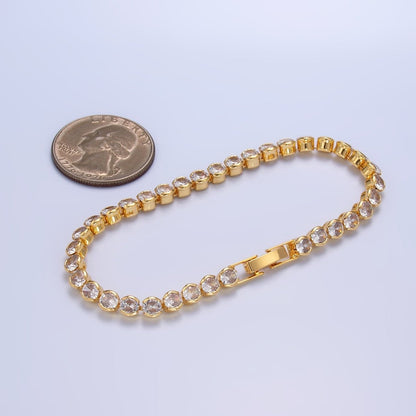 24K Gold Filled 4.5mm Clear Round CZ Bezel 7 Inch Tennis Bracelet | WA-2980