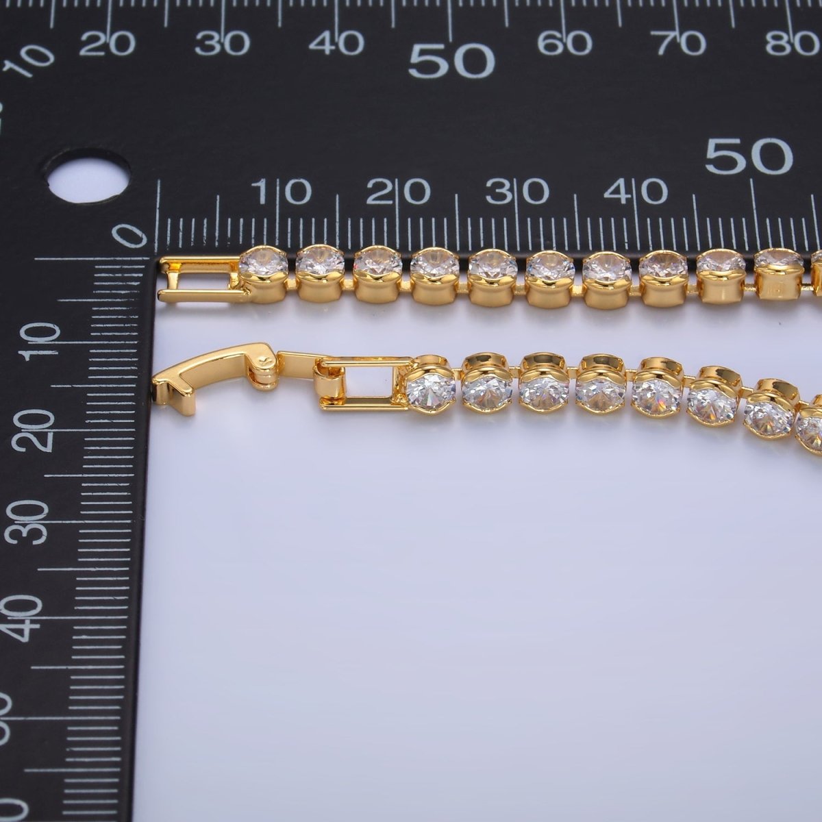 24K Gold Filled 4.5mm Clear Round CZ Bezel 7 Inch Tennis Bracelet | WA-2980