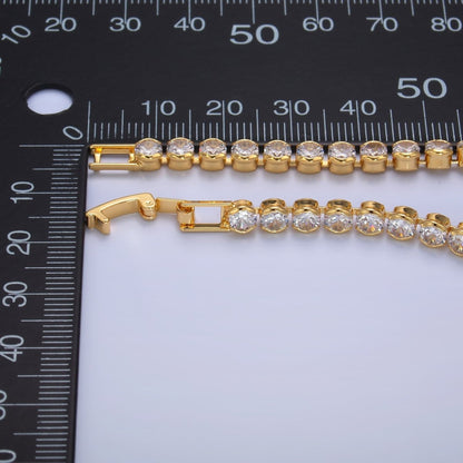 24K Gold Filled 4.5mm Clear Round CZ Bezel 7 Inch Tennis Bracelet | WA-2980