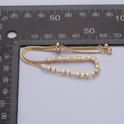 24K Gold Filled Clear Baguette Cubic Zirconia Adjustable Bracelet Chain | WA-1002