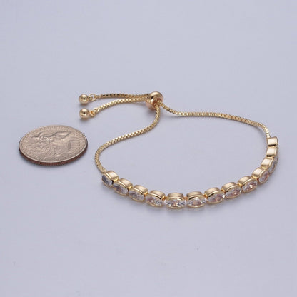 24K Gold Filled Clear Oval Cubic Zirconia Adjustable Bracelet Chain | WA-1003 Clearance Pricing
