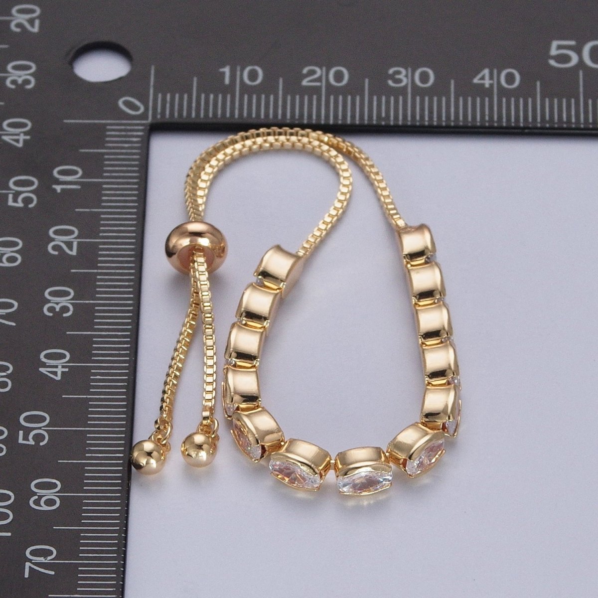 24K Gold Filled Clear Oval Cubic Zirconia Adjustable Bracelet Chain | WA-1003 Clearance Pricing