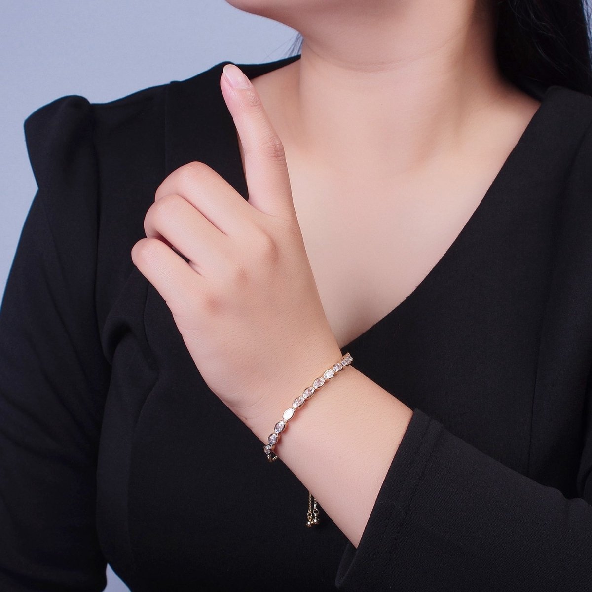 24K Gold Filled Clear Oval Cubic Zirconia Adjustable Bracelet Chain | WA-1003 Clearance Pricing