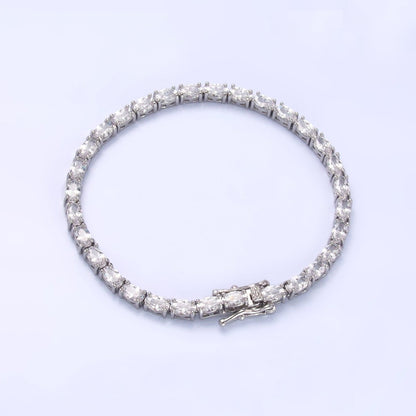 24K Gold Filled Clear Oval CZ Tennis Chain Bracelet in Gold & Silver | WA-3032 WA-3033
