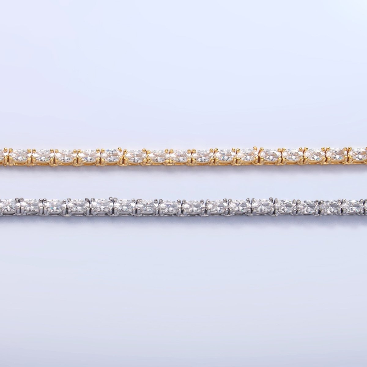 24K Gold Filled Clear Oval CZ Tennis Chain Bracelet in Gold & Silver | WA-3032 WA-3033