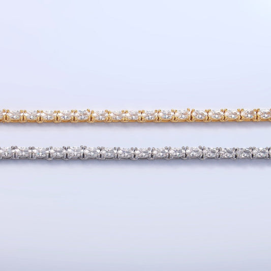 24K Gold Filled Clear Oval CZ Tennis Chain Bracelet in Gold & Silver | WA-3032 WA-3033