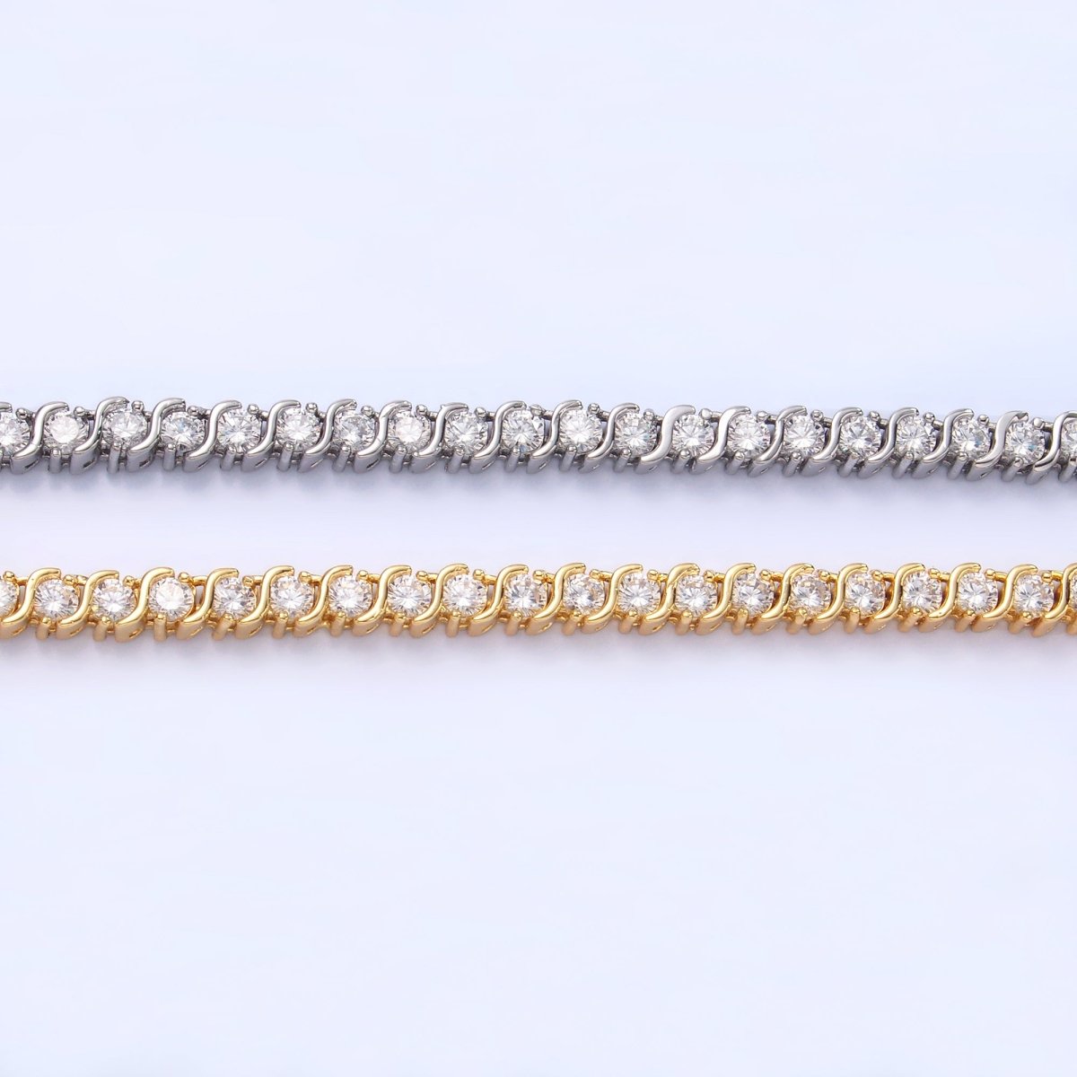24K Gold Filled Curved S-Link Tennis Chain Bracelet in Gold & Silver | WA-3036 WA-3037