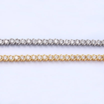 24K Gold Filled Curved S-Link Tennis Chain Bracelet in Gold & Silver | WA-3036 WA-3037