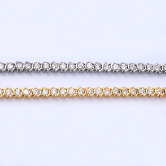 24K Gold Filled Curved S-Link Tennis Chain Bracelet in Gold & Silver | WA-3036 WA-3037