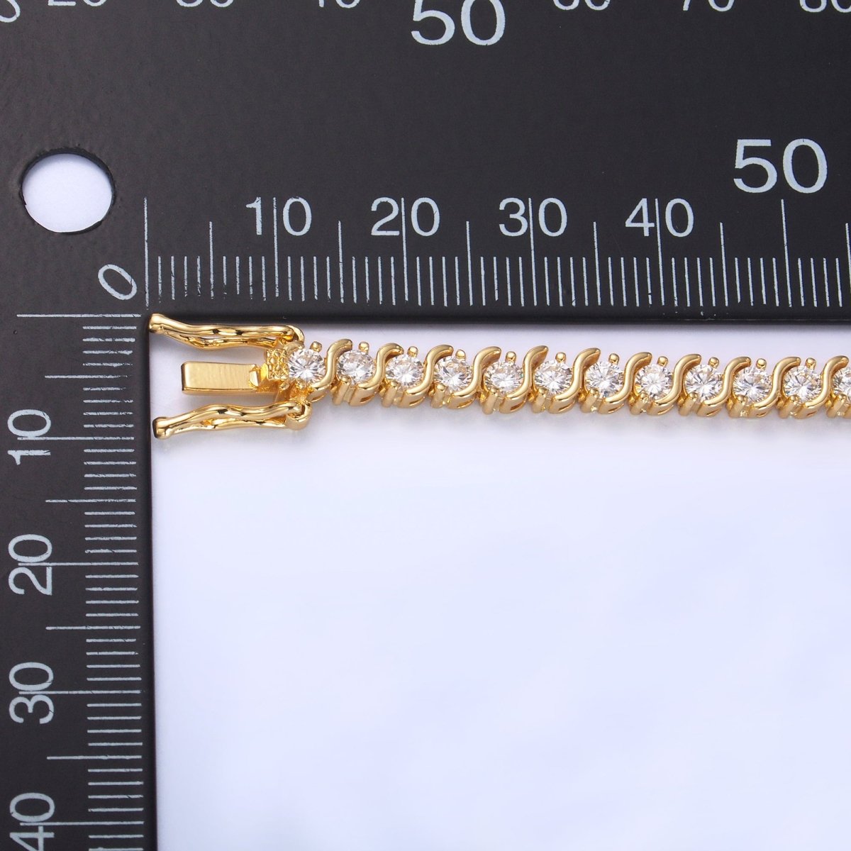 24K Gold Filled Curved S-Link Tennis Chain Bracelet in Gold & Silver | WA-3036 WA-3037