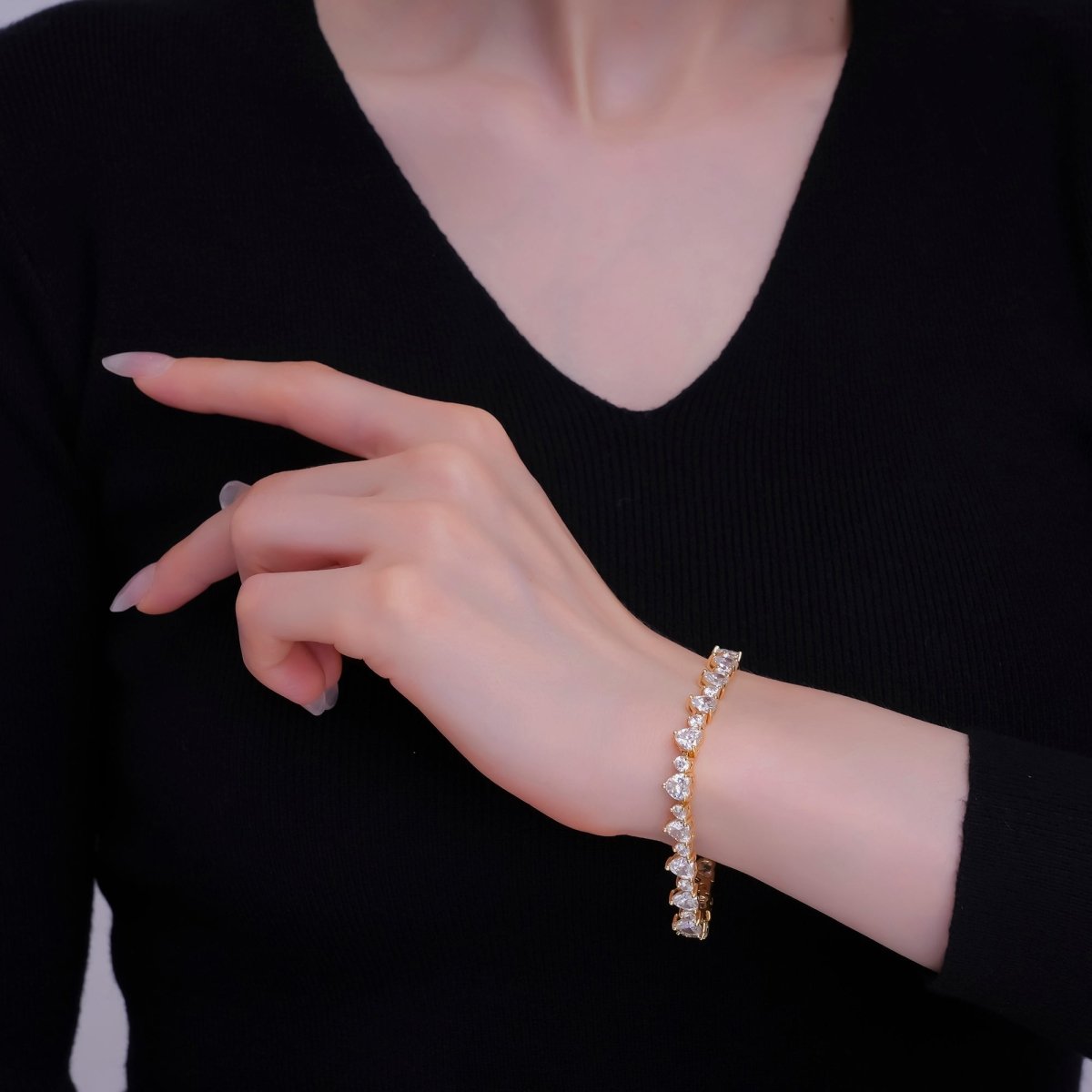 24K Gold Filled Heart CZ Tennis Chain 7 Inch Bracelet in Gold & Silver | WA-2859 WA-2860