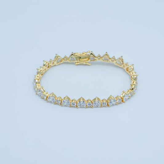 24K Gold Filled Heart CZ Tennis Chain 7 Inch Bracelet in Gold & Silver | WA-2859 WA-2860