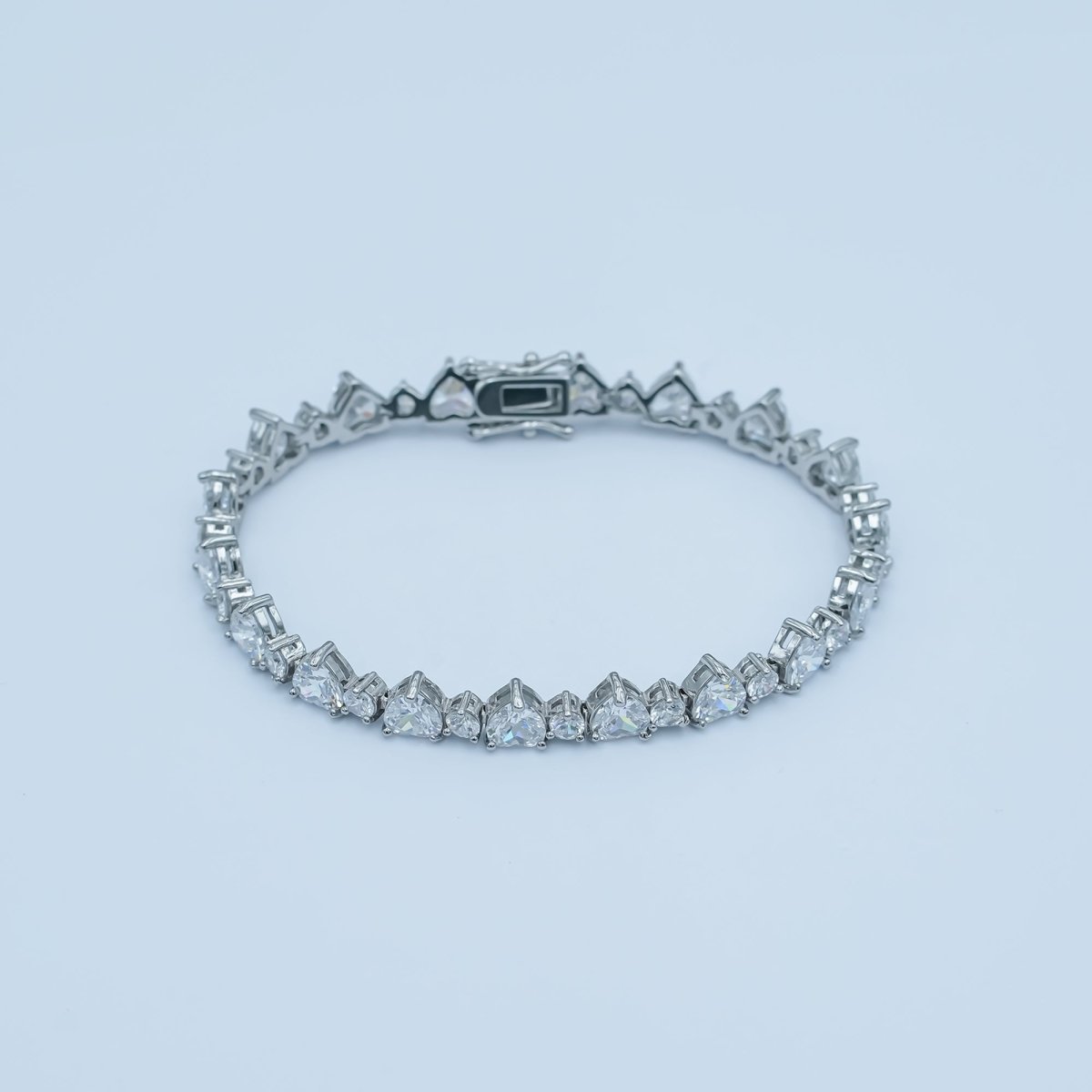 24K Gold Filled Heart CZ Tennis Chain 7 Inch Bracelet in Gold & Silver | WA-2859 WA-2860