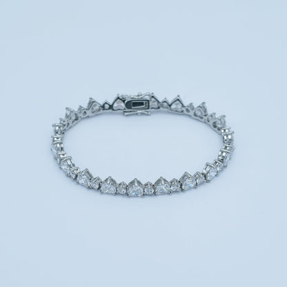 24K Gold Filled Heart CZ Tennis Chain 7 Inch Bracelet in Gold & Silver | WA-2859 WA-2860