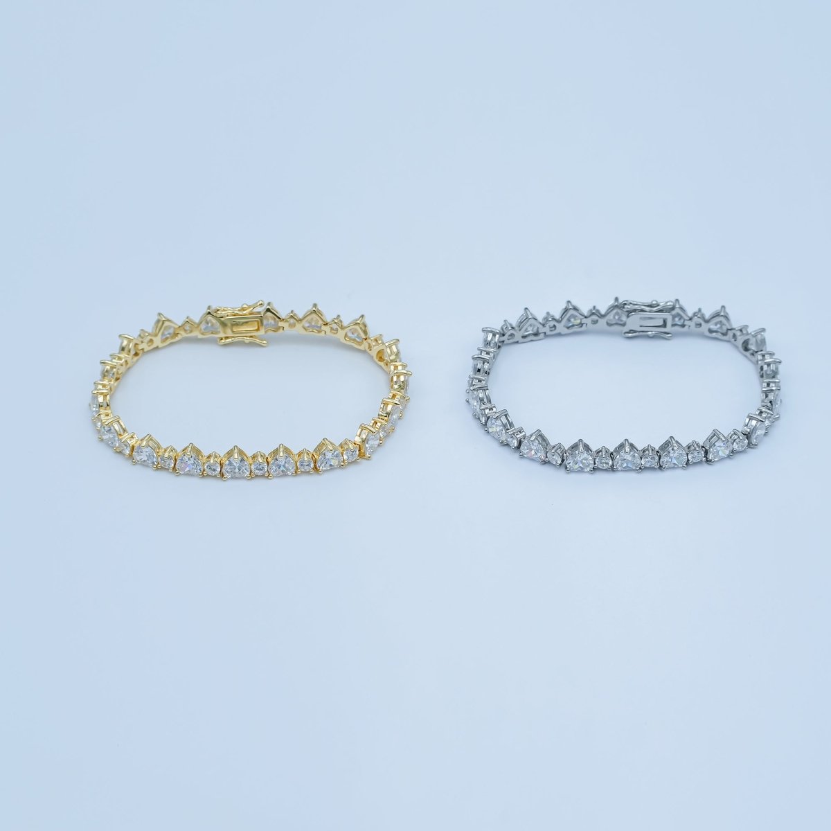 24K Gold Filled Heart CZ Tennis Chain 7 Inch Bracelet in Gold & Silver | WA-2859 WA-2860