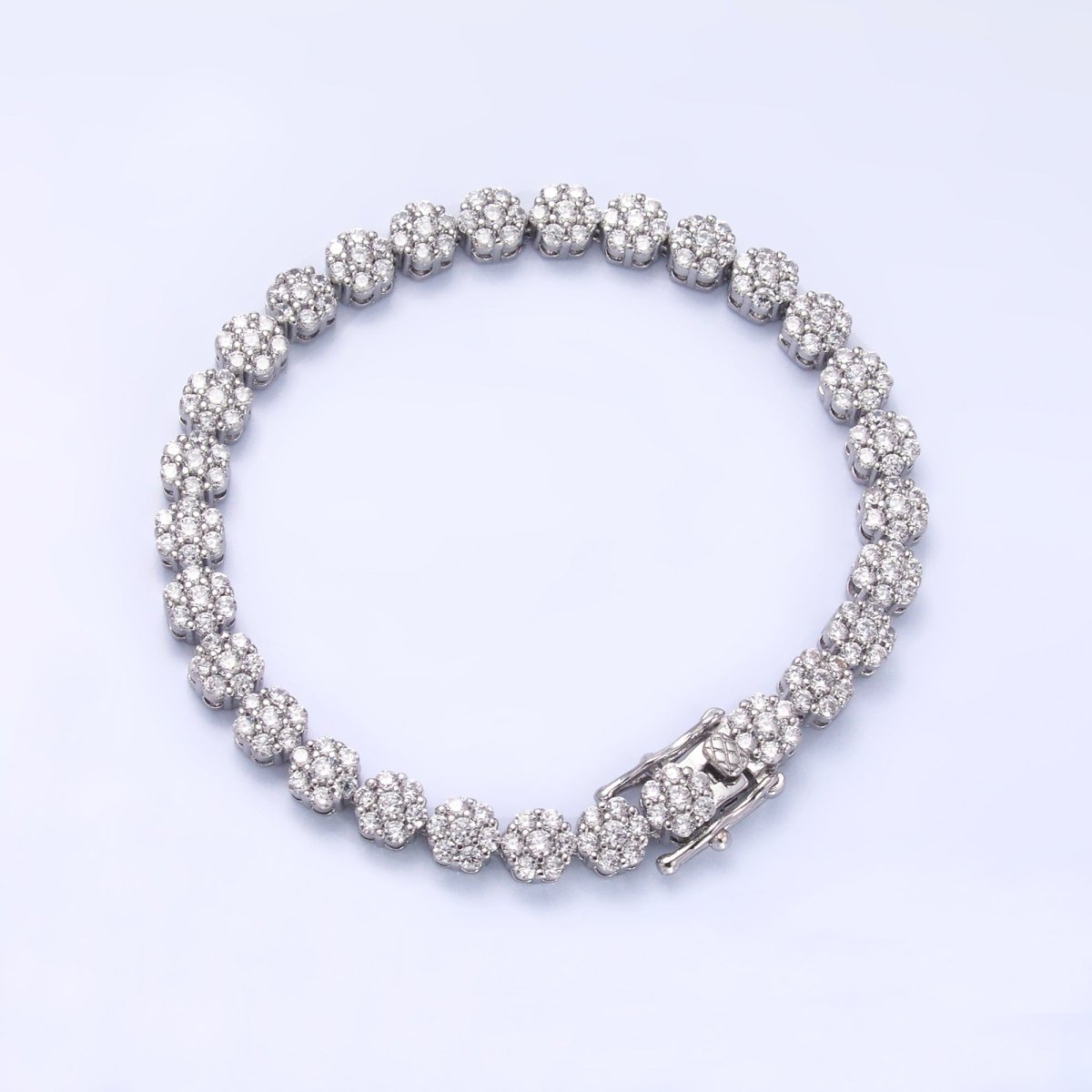24K Gold Filled Micro Paved CZ Flower Tennis Chain Bracelet in Gold & Silver | WA-3038 WA-3039