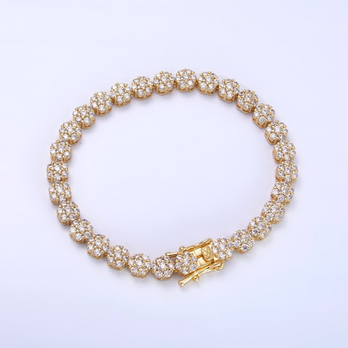 24K Gold Filled Micro Paved CZ Flower Tennis Chain Bracelet in Gold & Silver | WA-3038 WA-3039