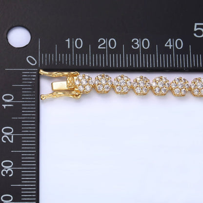 24K Gold Filled Micro Paved CZ Flower Tennis Chain Bracelet in Gold & Silver | WA-3038 WA-3039