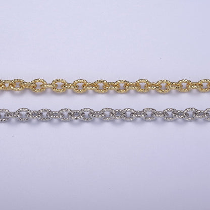 24K Gold Filled Textured Cable Chain, 6.5X5mm Unfinished Unique Chain in Gold & Silver For Jewelry Making | ROLL-668, ROLL-669 Clearance Pricing