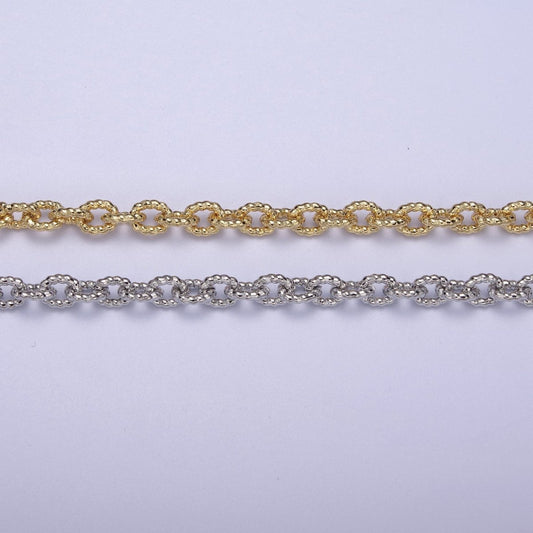 24K Gold Filled Textured Cable Chain, 6.5X5mm Unfinished Unique Chain in Gold & Silver For Jewelry Making | ROLL-668, ROLL-669 Clearance Pricing