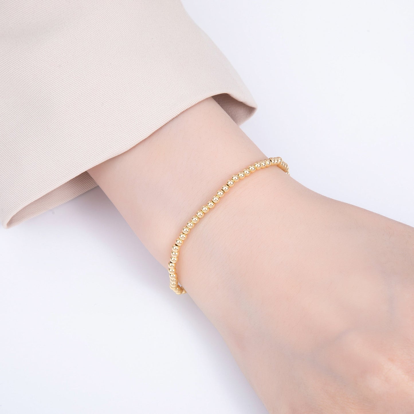 16K Gold Filled 3mm Minimalist Round Ball Stretch Bracelet | WA-04149