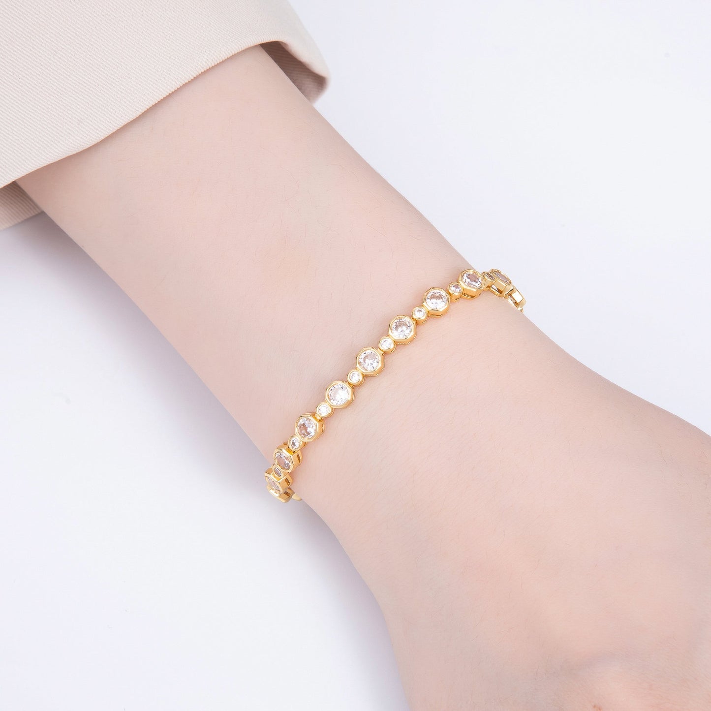 16K Gold Filled 4.2mm Clear CZ Cluster Tennis Chain 7 Inch Adjustable Bracelet | WA-04272