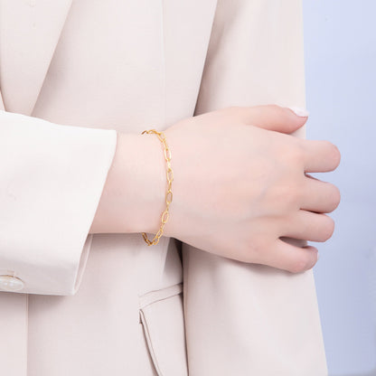 18K Gold Filled 7.4mm x 3.6mm Minimalist Paperclip Chain 6.5 Inch Bracelet | WA-04192