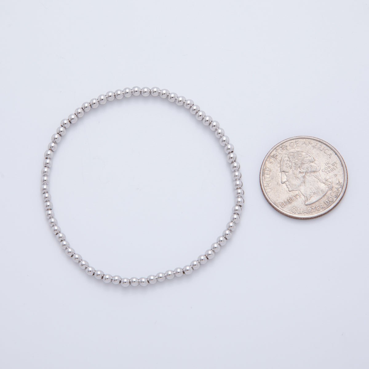 Silver 3mm, 4mm, 5mm, 6mm Minimalist Round Ball Stretch Bracelet | WA-01283