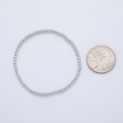 Silver 3mm, 4mm, 5mm, 6mm Minimalist Round Ball Stretch Bracelet | WA-01283