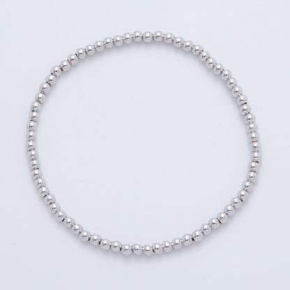 Silver 3mm, 4mm, 5mm, 6mm Minimalist Round Ball Stretch Bracelet | WA-01283