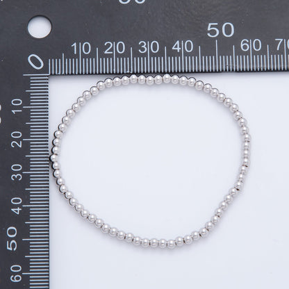 Silver 3mm, 4mm, 5mm, 6mm Minimalist Round Ball Stretch Bracelet | WA-01283